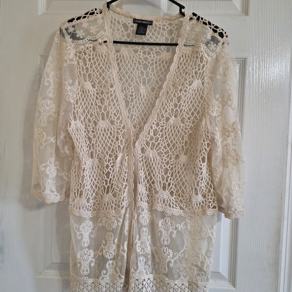 Lauren Michelle Cream Crochet Lace Kimono